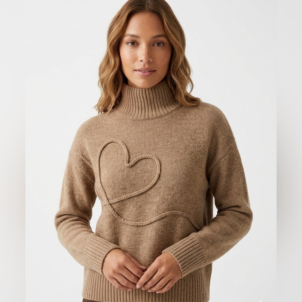 RW & CO Taupe Embroidered Heart Sweater